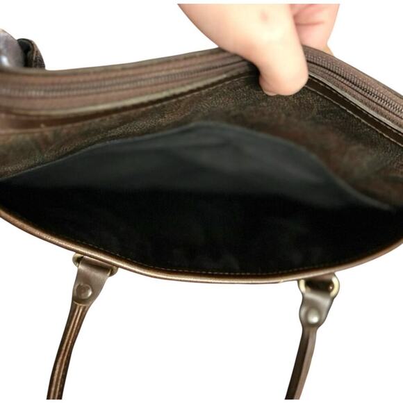 Vintage Liz Claiborne Brown Paisley Tapestry Satchel Tote Bag Purse Leather Trim - Picture 12 of 12